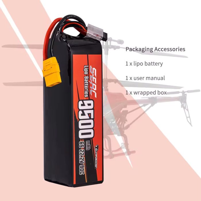 6S Lipo Battery 9500mAh 22.2V 90C XT90 Connector for RC Drone Airplane Quadcopter Helicopter