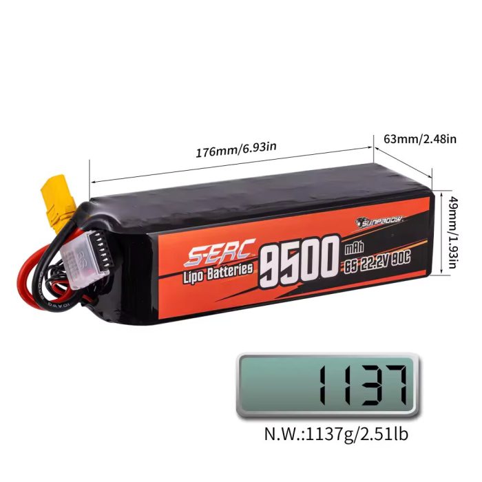 6S Lipo Battery 9500mAh 22.2V 90C XT90 Connector for RC Drone Airplane Quadcopter Helicopter